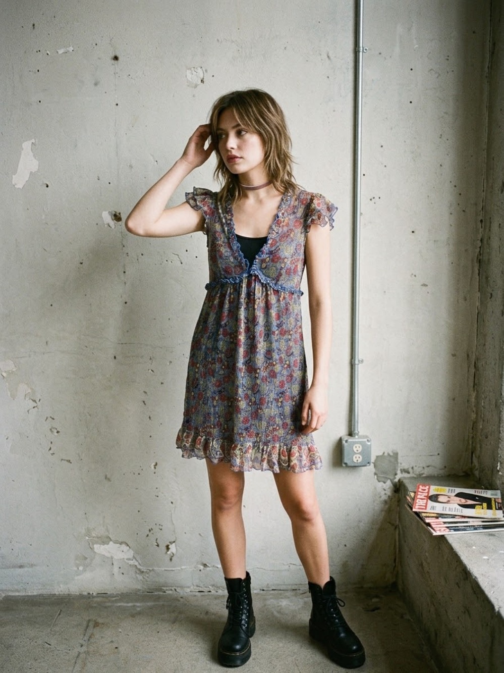 Vintage Betsey Johnson Paisley Babydoll Ruffle Mini Dress Size 2 Y2K 90s